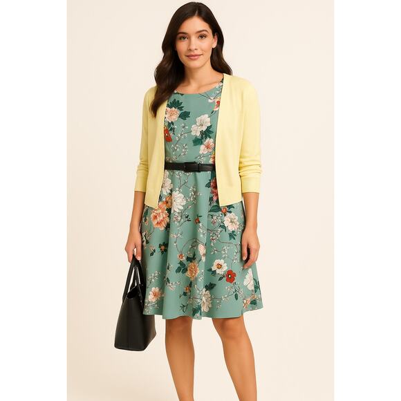 Grace Karin Women's XL Sleeveless Floral Fit and Flare Dress Teal Multicolor - Picture 1 of 8